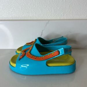Mini Melissa Fabula Cloud Slide Snake Strap Sandals Blue Yellow Vegan Size 9